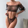 Erotic Lingerie Ruffle Transparent Lace Onlyfans Underwear Floral See-Through Costume Three Q!uarter Sleeve Bilizna Set