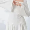 Robes décontractées Femmes Y2K Mini robe à manches longues à col carré à volants courtes élégantes fées mignonnes moulantes cocktail clubwear solide blanc