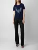 24 Early Spring New French Niche Zadig Voltaire2024 Phoenix Wings Hot Diamond Linen Royal Blue Damen Kurzarm-T-Shirt