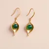 Boucles d'oreilles pendantes en Jade naturel pour femmes, Design Original, Vintage, chinois, Simple, ancien, artisanat en or, bijoux