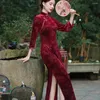 Etnische kleding Chinese traditionele jurk Lange elegante velours Qipao Plus maat 3Xl 4Xl 5Xl Cheongsams Mooie damesjurken Jaar vestidos