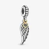 Nowy przylot 925 Sterling Silver Angel Wing and Heart Dangle Charm Fit Oryginalny europejski urok bransoletki mody Akcesoria 229c