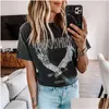 T-Shirt Women's Tshirt Super Chic Summer Round Neck Plover Cotton Womens Black Bing Eagle Print Tee Za Drop Delivery Apparel Clothing Top
