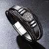 Charme pulseiras tecido corda de couro pulseira para homens estilo punk multi camadas moda masculina tendência bússola jóias personalizadas