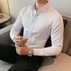 Herrklänningskjortor mode bambu fiber för man långärmad skjorta vit blå klassiskt manligt socialt kontor arbete