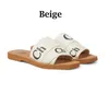 Designer slippers womens woody sandals fluffy flat mule slides beige white black lace lettering canvas fuzzy fur slippers summer home shoes women Luxury sandles