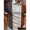 Mens S 2022 Men Shirts Summer High Quality Casual Fashion Short Sleeve Striped Turn-Down Collar Zippers Tees Drop Delivery Dhuek