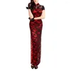 Etnische kleding Retro-stijl Cheongsam Elegant Chinees kant Vintage dubbellaags hoge split Slim Fit Qipao-jurk voor dames Zacht