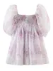 Klänningar 2022 Princess Pink Tie Dye Colored Floral Print Organza Ball Gown Dress Puff Sleeve Women Swing Mini Dresses Fairy Robe Vestidos