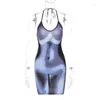 Vestidos casuais cocktail praia clube verão streetwear mulheres halter pescoço mini vestido tie-dye backless bodycon festa