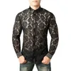 Casual overhemden voor heren Middeleeuwse Renaissance Sexy herenoverhemd door kant met lange mouwen Kleding Stropdas Zwarte bloemen Cosplay Modetops