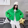 Damen Trenchcoats Herbst Winter Frauen Warm Kurz Daunen Baumwolle Gefüttert Mantel Lässig Koreanisch Stehkragen Parkas Oberbekleidung Blau Grün Weiß