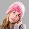 Kvinnor Vinter varma hattar Angora Rabbit Hair Sticke Beanie Girls Fashion Double Layer Manschett Trendig Skull Cap 231229