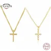CANNER Ins Style mode Simple croix réel 925 collier en argent Sterling pour les femmes colliers ras du cou chaîne bijoux fins Collares3034