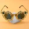 Gafas de sol 2024 ojo de gato mujeres lujo oro hueco diamante marco marca diseñador gafas de sol para damas niñas sombras