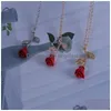 Pendentif Colliers Romantique Rose Rouge Collier Saint Valentin Cadeau Mode Pour Petite Amie Designer Femmes Bijoux Accessoires Drop Deli Dh1Hs