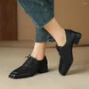 Scarpe eleganti Primavera/Autunno Mocassini con punta quadrata da donna Tacco grosso in pelle crosta per décolleté stringate retrò