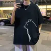 Herren-T-Shirts reines T-Shirt von Baumwollwäsche für Herren Sommer kurzärmelig trendy Instagram halb lose lose Hong Kong Style High Street Top Oversize