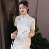 Vêtements ethniques Femmes Style Chinois Imprimer Slim Cheongsam Français Rétro Dentelle Sexy Mini Robe Vintage Oriental Qipao Robes De Fête Moulante