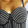 T-Shirt Cupnaya Punk Ketten Strass Frauen Sexy Sparkly Crop Top Bustier Korsett Kurzes Leibchen Bustier Weste Tanks Schwarz Clubwear