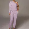 Gym Clothing Solid Color Single Shoulder Long Sleeve Women's Sweater Pants Set Suit Romper For Women Dressy Womens Snow Overalls