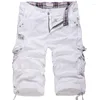 Herren Shorts Neue Losse Grote Maat Cargo Katoenen Heren Tactische Casual Effen Kleur Patchwork Militaire Wit Knielänge