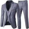 Jaquetas blazer colete calças negócios cavalheiro 3 terno peças conjuntos/noivo casamento clássico sólido magro vestido masculino high end jaqueta calças