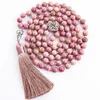 Hanger Kettingen 8mm Natuurlijke Rhodochrosiet Geknoopt 108 Kralen Japa Mala Ketting Meditatie Yoga Zegen Gezondheid Sieraden Vrouwen Cha307s