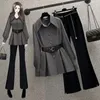 Suits 2022 Spring Autumn New Korean Fashion Temperament Waist Shirt Two Piece Set Womens Plus Size Allmatch Wedge Pants Suit Women