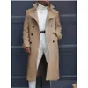 Men'S Trench Coats Mens Notch Lapel Double Breasted Long Coat Casual Cotton Blend Peacoat Fashion Autumn Winter Loose Drop Delivery Dhiuw