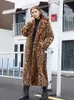 Jaquetas Zadorin High Street Leopard Imprimir Longo Casaco De Pele Falso Jaqueta Fofa para Mulheres Inverno Falso Pele De Coelho Trench Coat Jaquetas De Pelúcia