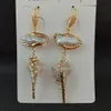 Knot YYGEM Sea Snail shell drop Yellow gold Plated White Biwa Pearl dangle Earrings punk style for women