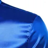 Camisas casuais masculinas Royal Blue Silk Dress Camisa Homens Chemise 2023 Cetim Suave Partido Prom Busienss Casamento Masculino com Gravata Bow