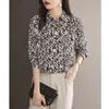 Blusas femininas 2023 primavera outono moda leopardo impressão chique rua botão até camisas casual simples manga longa solta topos para mulher