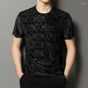 Men's T Shirts Men See Through Sexy Sheer Royal Blue Floral Embroidery Transparent Tshirt Mens Short Sleeve Round Neck Party Top 5XL