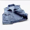 Dames Klassiek Revers Cropped Denim Vest Koreaanse stijl Zak Slim Jean Chalecos Mujer Zomer Streetwear Blauw Mouwloos jasje