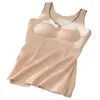 Camisoles & Tanks Seamless Pad Bra Vest Women's Velvet Thermostatic Tank Tops Slim Fit V-neck Sleeveless Basic Cami Top Shirt For Summer