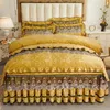 Ensembles de literie de luxe hiver épaissir cristal velours ensemble avec dentelle broderie housse de couette matelassée jupe de lit couvre-lit taies d'oreiller