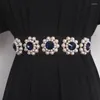 Bälten 2023 Luxury Rhinestone Pearl Midjebälte för kvinnor Elegant Bling Crystal Elastic Band Corset Dress Shirt Cinture