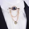 Pins Brooches Whole- High Quality Fashion Crystal Gem Men Brooch With Tassel Chain Shirt Tassels Suit Lapel Pin Accessories S237W