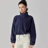 AL Yoga Micro Kurtka przycięte bluzy Pluszowe sweter Women Ws. Szyjka luźna pełna jogging zamek błyskawiczny zagęszczony ciepłe polar