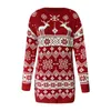 Casual Dresses Christmas Sticke Dress Women Round Neck Long Sleeve Jacquard Simple Elk Snowflakes Knit Pullover Vestidos