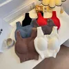 T-shirt da donna Bretelle in lana d'agnello Imbottiture per il petto Reggiseno Lingerie integrata Versione lunga Indossata all'esterno Gilet caldo aderente Fondo