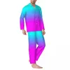 Pyjamas pour hommes Pyjamas Hommes Imprimer Chambre Violet et Rose 2 pièces Casual Loose Set à manches longues surdimensionné costume à la maison