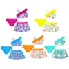 Ställ barnflickor baddräkter badkläder Summer Tankini Outfits 3pc blommor sned axel ruffle tank väst skördetoppar+bikini trosor+kjolar