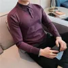 Polo da uomo autunno inverno slim polo a maniche lunghe tinta unita bavero fondo lavorato a maglia maglione business semplice casual top