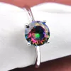 10 Pcs Vintage 925 Sterling Silver Round Natural Rainbow Mystic Topaz Gems Jewelry Austrian Crystal Wedding Ring for Lovers Ring269k