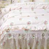 Sängkläder set rosa fransk säng täcker full set retro rose tryckt linneskivkuddkuddkedling hem elegant pastoral säng