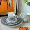 Mokken Bone China Black Line Koffiekopje Bodem Servies Set Westerse Schotel Rijstkom Soeppot Lepel Decoratie Geschenkdoos 230818 Drop Del Dhrmy