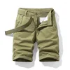 Herr shorts sommar mode casual rak fast knä längd ficka all-match militärbyxor manlig plus storlek dagligen med bälte